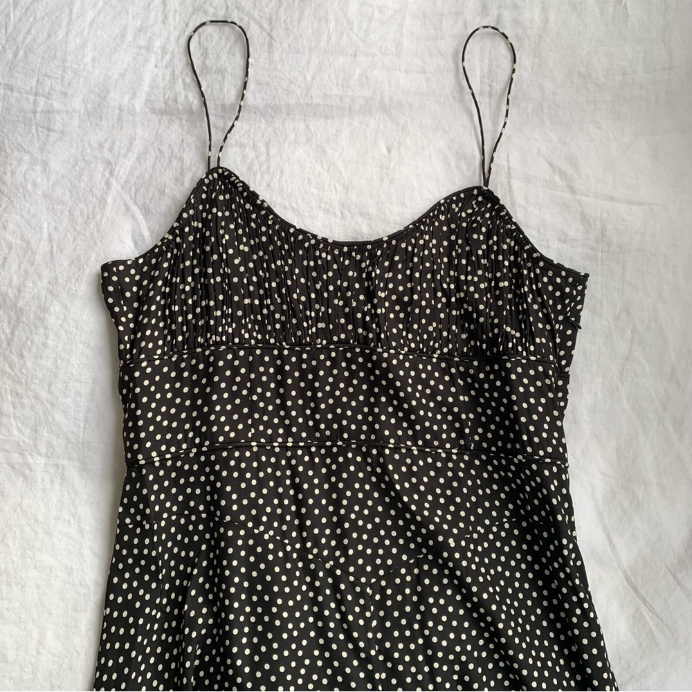 NWT Doen Rosaria Silk Ruched Bust Ruffle Midi Maxi Dress Camille Dot Polka Black - Picture 11 of 16